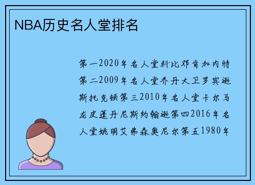NBA历史名人堂排名