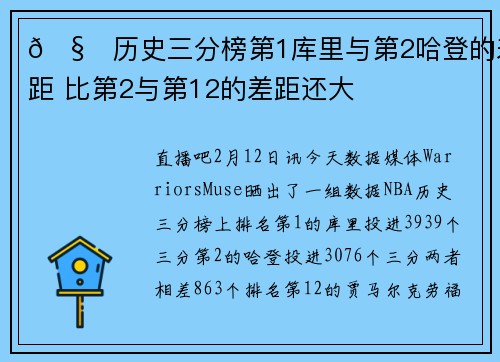 🧐历史三分榜第1库里与第2哈登的差距 比第2与第12的差距还大
